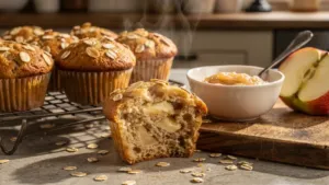 Muffins avoine-pomme : la compote de pommes remplace le beurre dans la pâte