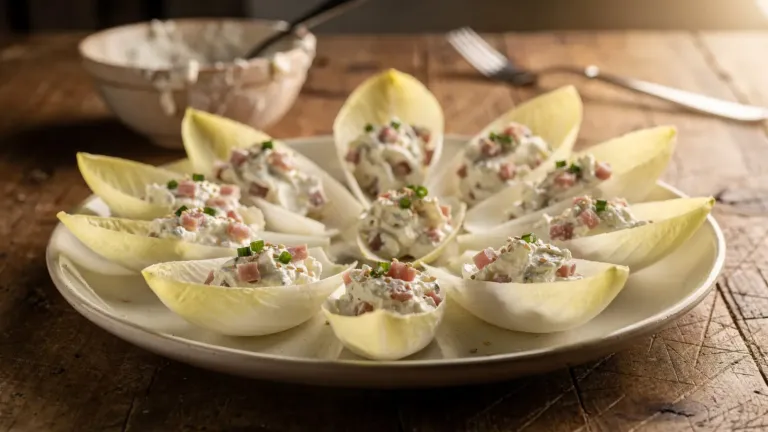 Pour l’apéritif, préparez des barquettes d’endive au jambon et au fromage frais