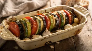 Tian de légumes provençal : une base précuite et des rondelles serrées avant la cuisson