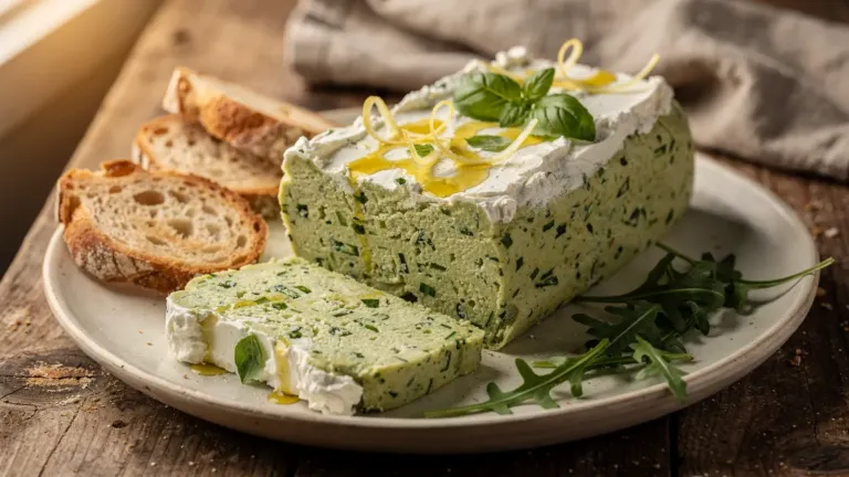 Une terrine de courgettes au chèvre frais et aux herbes, à servir froide à l’apéritif Une terrine de courgettes au chèvre frais et aux herbes, à servir froide à l’apéritif